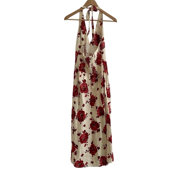 Faithfull The Brand Linen Marais Midi Dress  Cecile Floral Garnet Size 6 - Picture 6 of 16